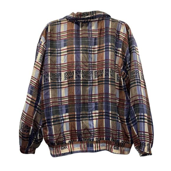 Vintage 80s 90s ABVIEN 100% Silk Bomber Jacket | Plaid + Animal Print | Medium - Picture 3 of 11